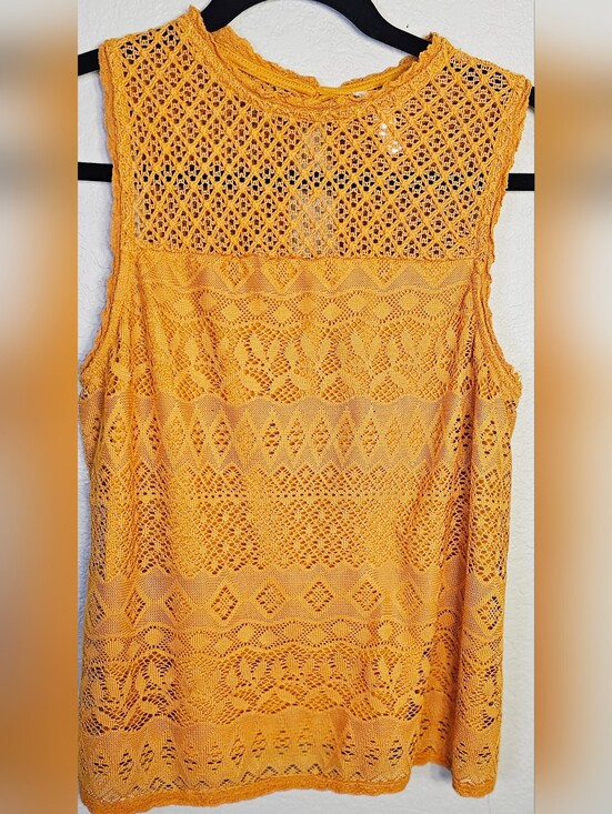 Xhilaration Tops - Xhilaration Mustard Crochet Lace Tank Top Boho Festival Sleeveless Large